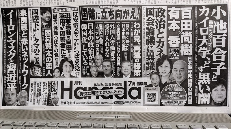 月刊Hanada 広告 政治